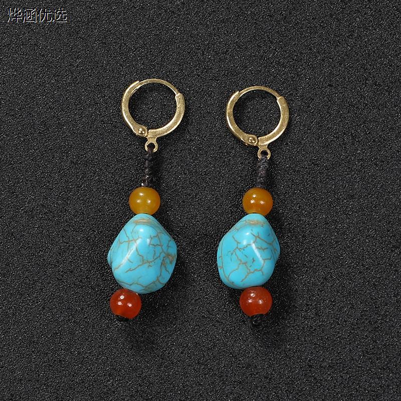 编织绿松石耳坠藏式少数