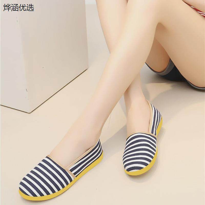 北京工艺布鞋广场舞鞋舒适软底条纹女鞋孕妇平底休闲布鞋开车鞋
