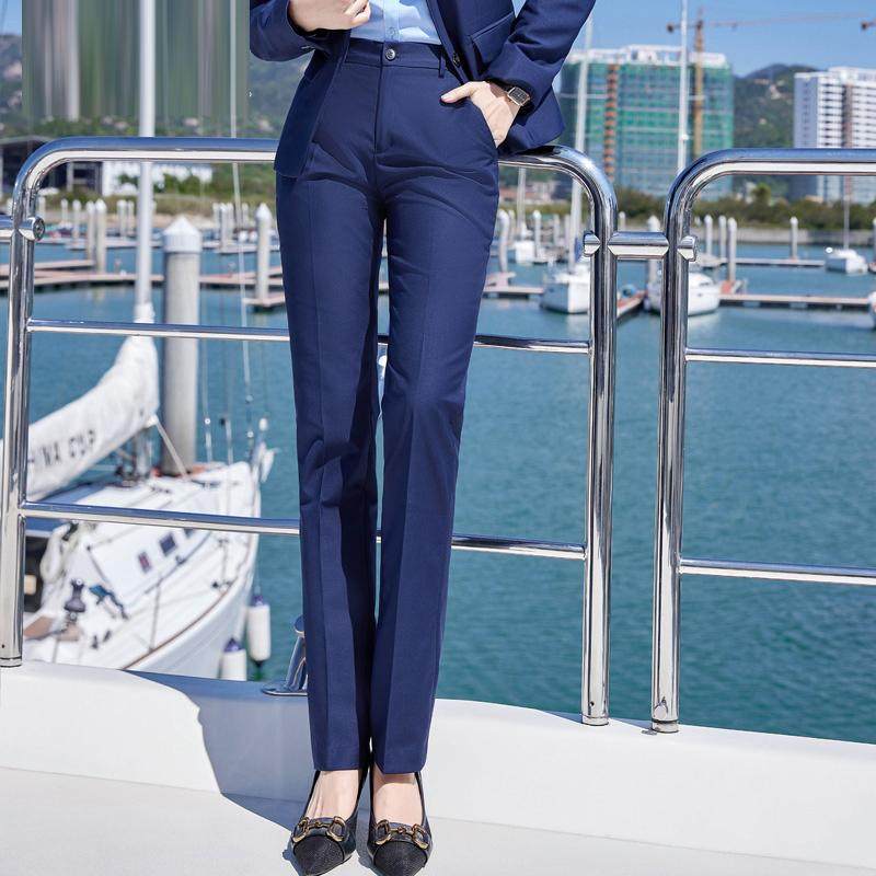 宝蓝色西裤女职业正装裤制服直筒上班邮政男士工作服裤子