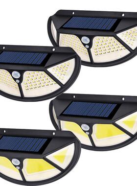 怀尔德新款太阳能壁灯102LED四面发光人体感应灯壁灯防水庭院灯