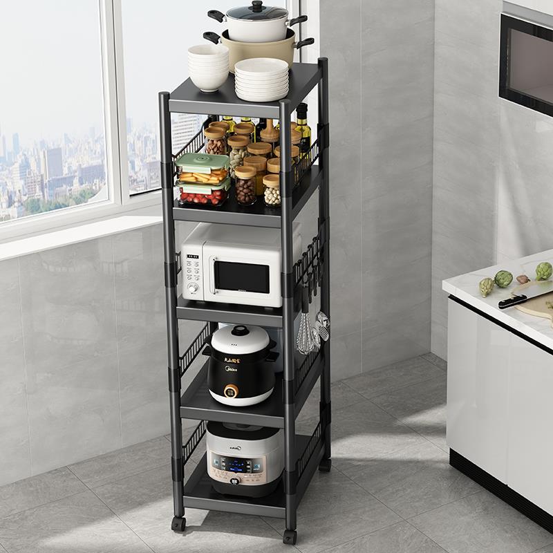 厨房夹缝置物架落地多层多功能放锅具收纳架微波炉架子家用储金小