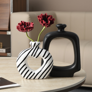 高级感意式 饰摆件 极简花瓶黑白现代抽象艺术客厅玄关酒柜电视柜装