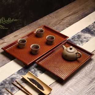 席面竹托盘 竹制手工竹编茶盘家用简约茶台干泡台端茶盘奉茶盘日式