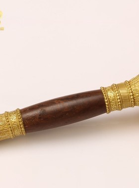 亚青铜手摇转轮实木手柄转简经桶平底十字金刚杵藏族手持转转金筒