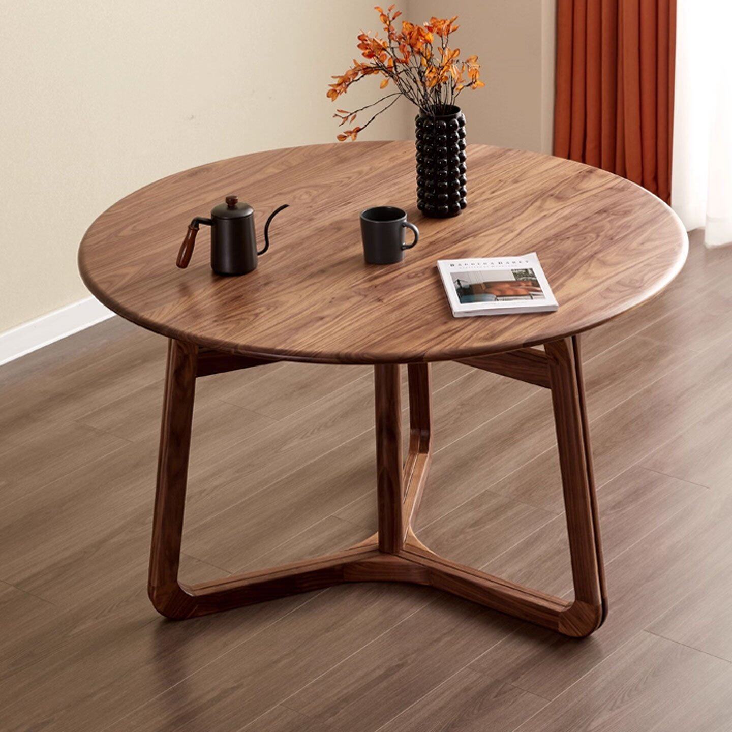 北欧实木圆餐桌北美黑胡桃木圆桌现代简约小户型餐厅圆形吃饭桌子