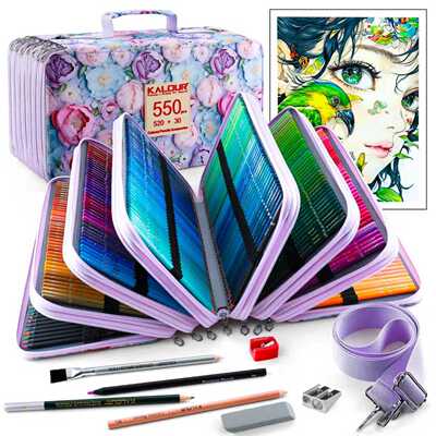 KALOUR新品550pcs彩色铅笔套装美术绘画铅笔笔袋文具包