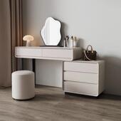 2024新款 实木梳妆台床尾斗柜一体卧室现代简约奶油风轻奢化妆桌子