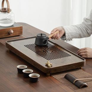 直销大号整块鸡翅木茶盘家用办公长方形茶海茶托储水排水抽屉 新款