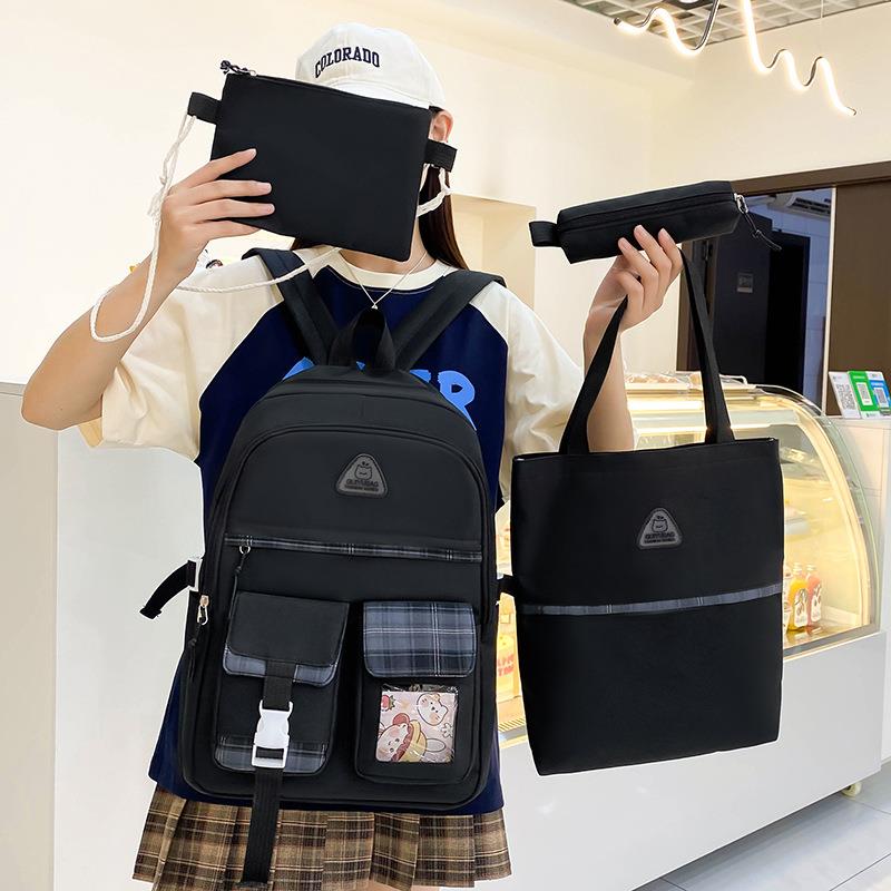 新款直销开学季韩版小清新格纹少女背包大容量帆布学生书包手提作