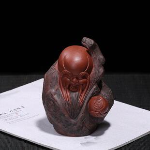 直销大号紫砂茶宠寿星老人祝寿礼品茶盘摆件福寿无疆招财紫砂 新款