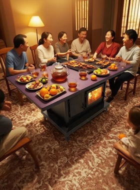 Wbes三面火观赏真柴火咖啡桌壁炉地板排客厅加热器柴火烤桌炉