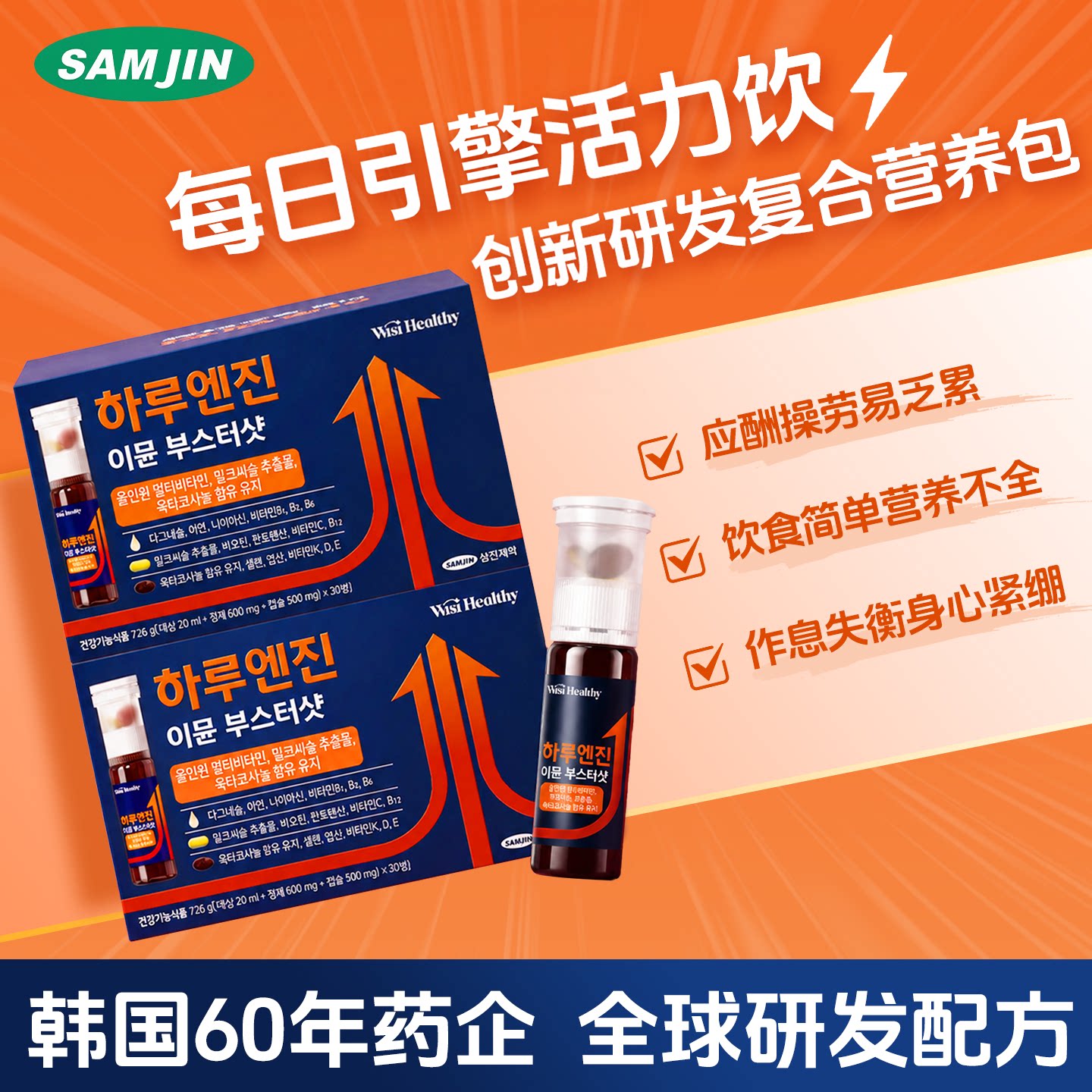 SAMJIN韩国保健品复合维生素矿物质每日引擎男女士营养免疫补充剂图片