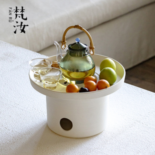 梵汝 围炉煮茶桌套装日式耐火白泥碳炉酒精燃油炉玻璃烧水壶套装