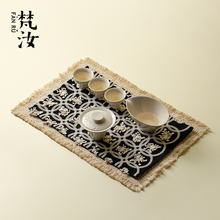 梵汝高端手工刺绣茶席流苏茶巾轻奢干泡席桌布泡茶道配件隔热桌垫