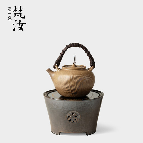 梵汝李朝青灰电陶炉高档墨金煮茶炉复古手提藤编家用茶具煮茶套装