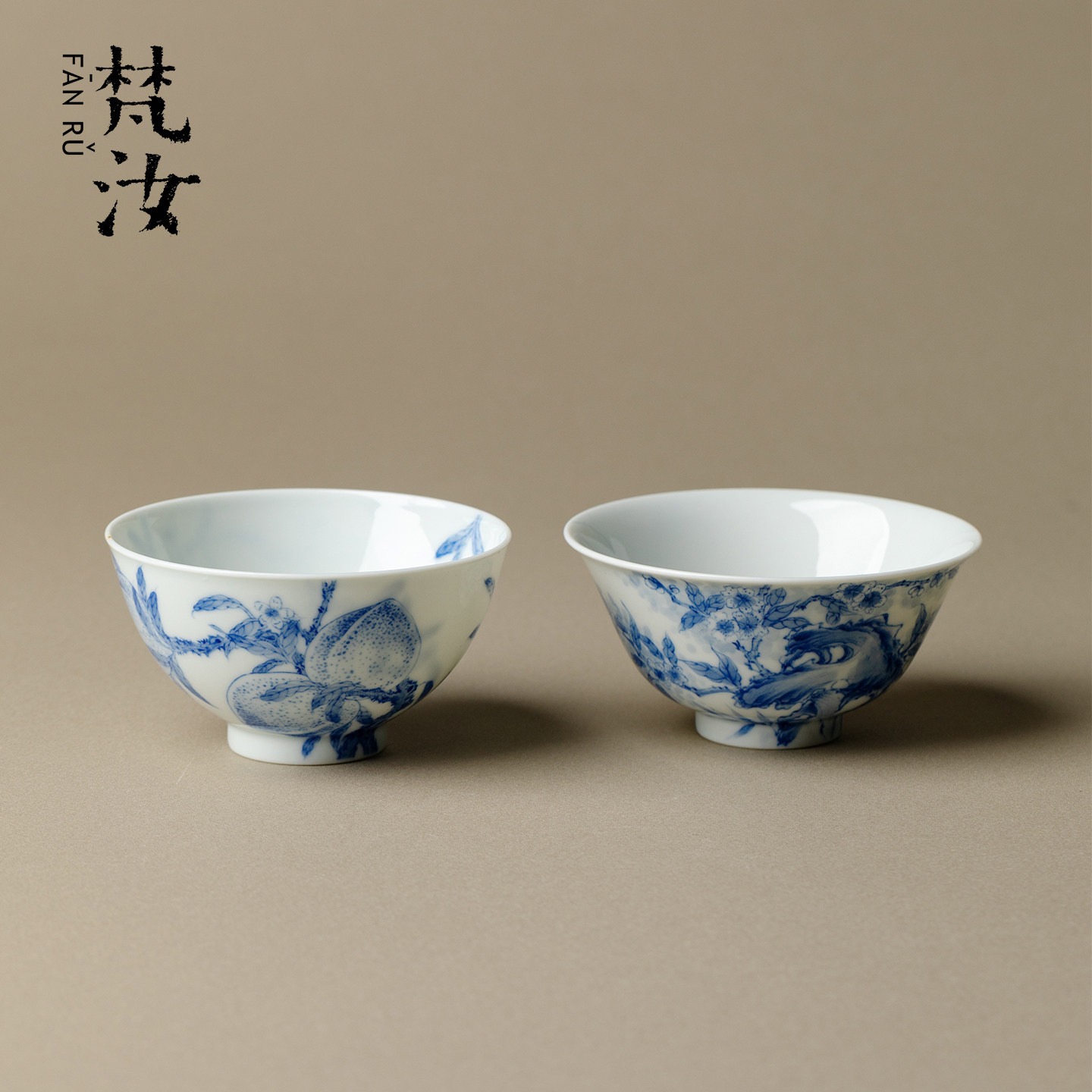 青堂造物 青花手绘寿桃主人杯景德镇高端陶瓷茶杯功夫茶具压手杯