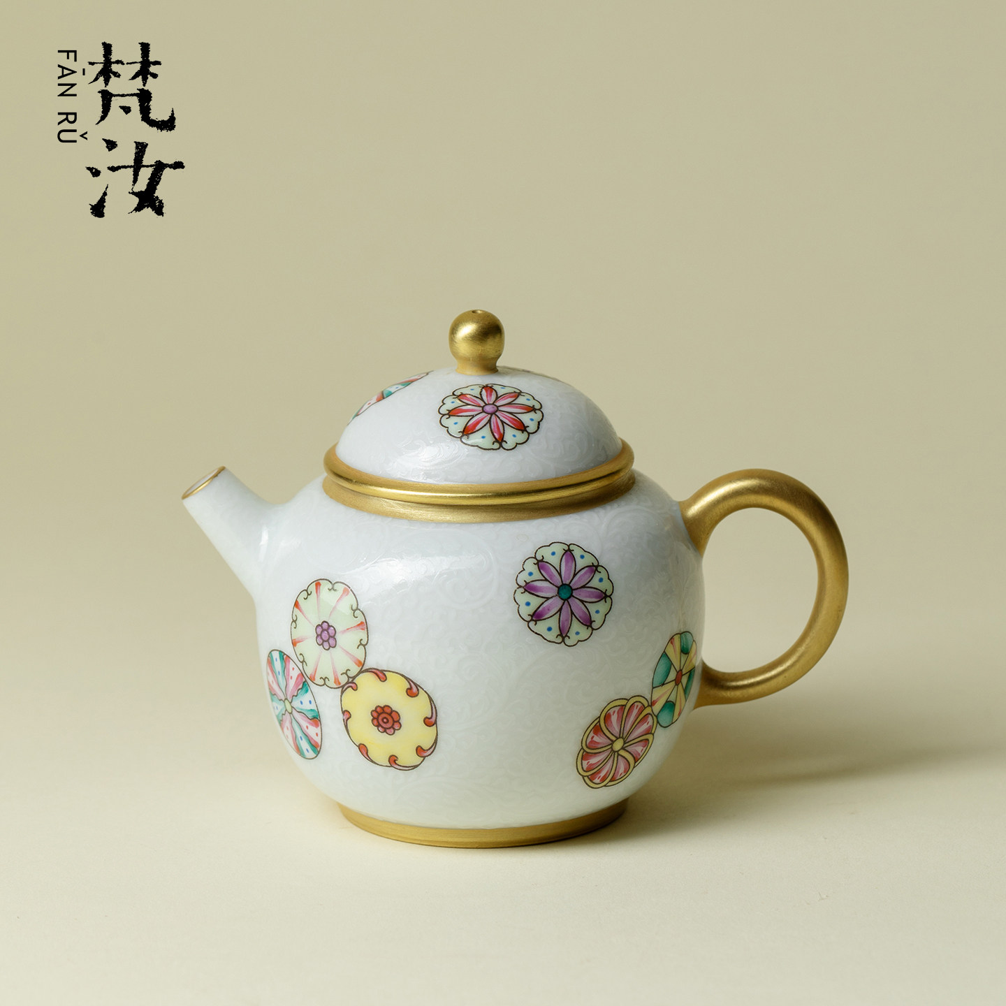 梵汝景德镇粉彩手绘皮球花茶壶高端陶瓷描金全手工泡茶壶功夫茶具