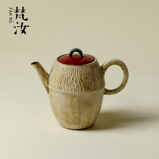 梵汝李朝白窑变碧天壶景德镇粗陶手工茶壶复古撞色高级手执壶茶具