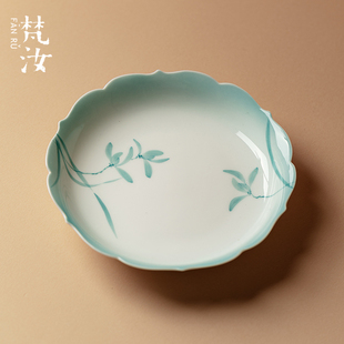 梵汝白瓷花边壶承盘高颜值手绘干泡台陶瓷功夫茶具茶托壶托茶托盘