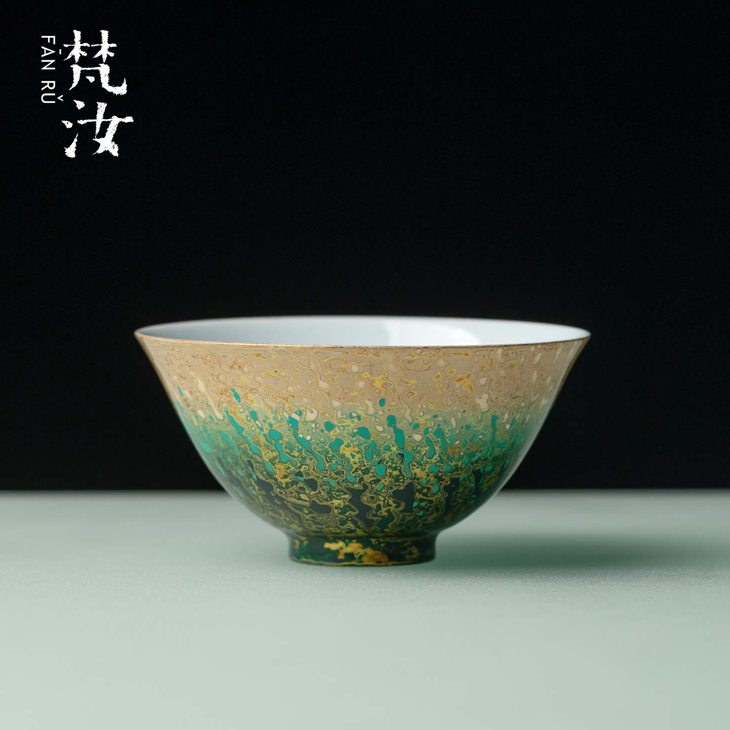 梵汝天然植物大漆斗笠茶杯非遗霞翠鎏金陶瓷主人杯家用待客品茗杯