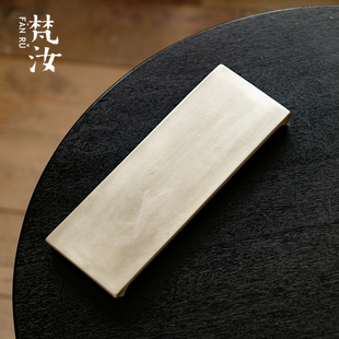 粗陶鎏银长方干泡盘手工陶艺茶盘小茶台中式 梵汝日式 复古家用壶承