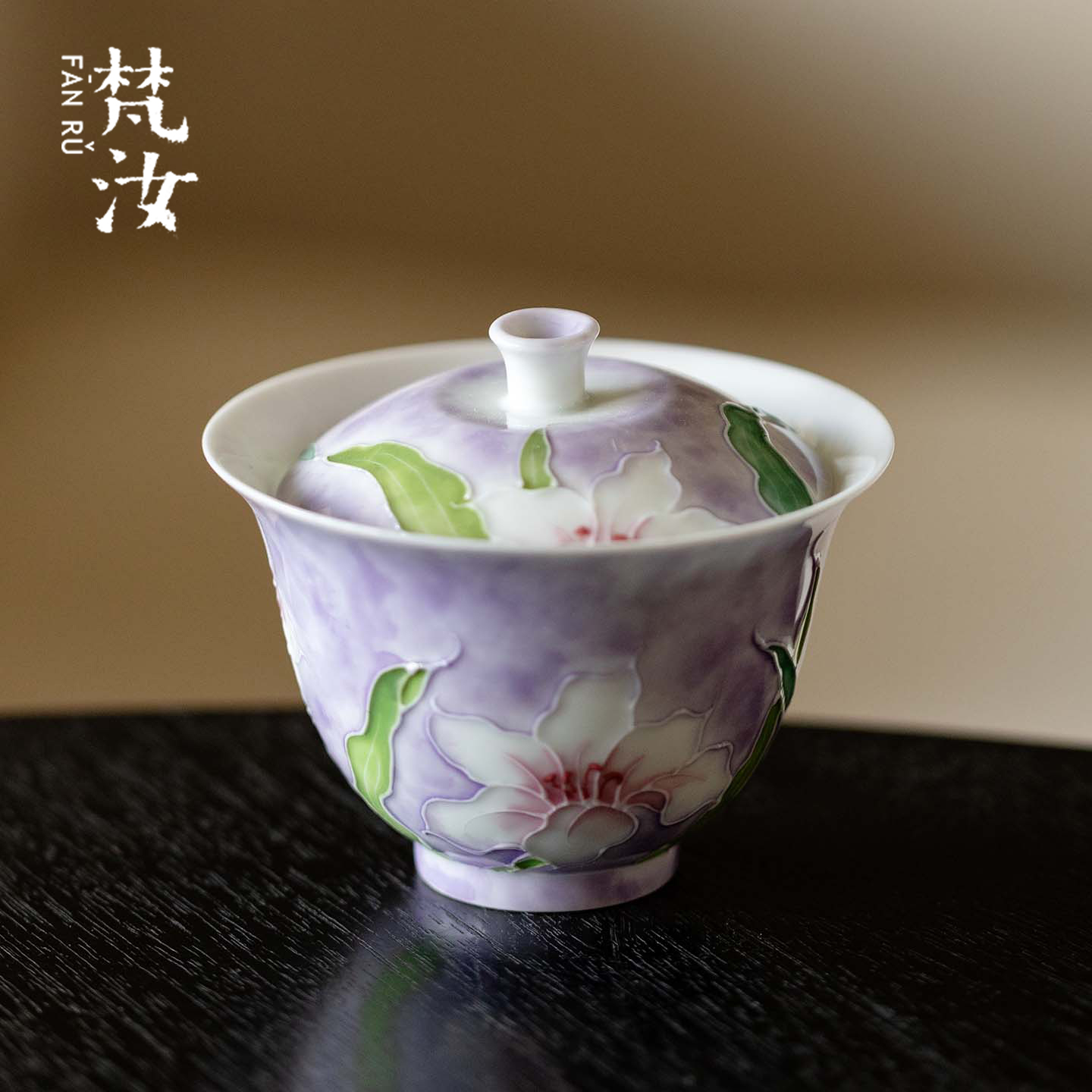 梵汝有田烧百合花二才盖碗泡茶碗