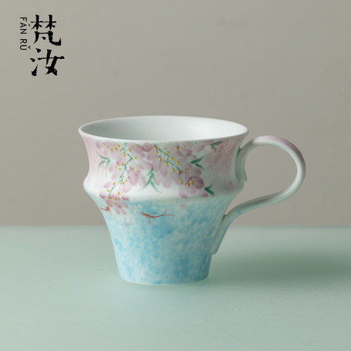 梵汝手绘陶瓷楹春紫藤水杯马克杯