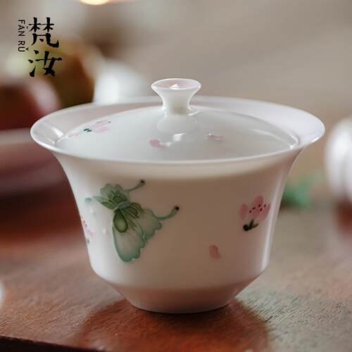 梵汝景德镇釉下彩手绘盖碗有田烧二才泡茶碗手工薄胎家用功夫茶具
