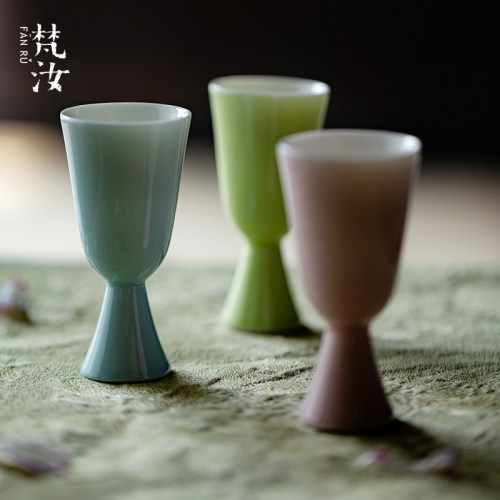 梵汝色釉高足茶杯玉瓷单杯闻香杯