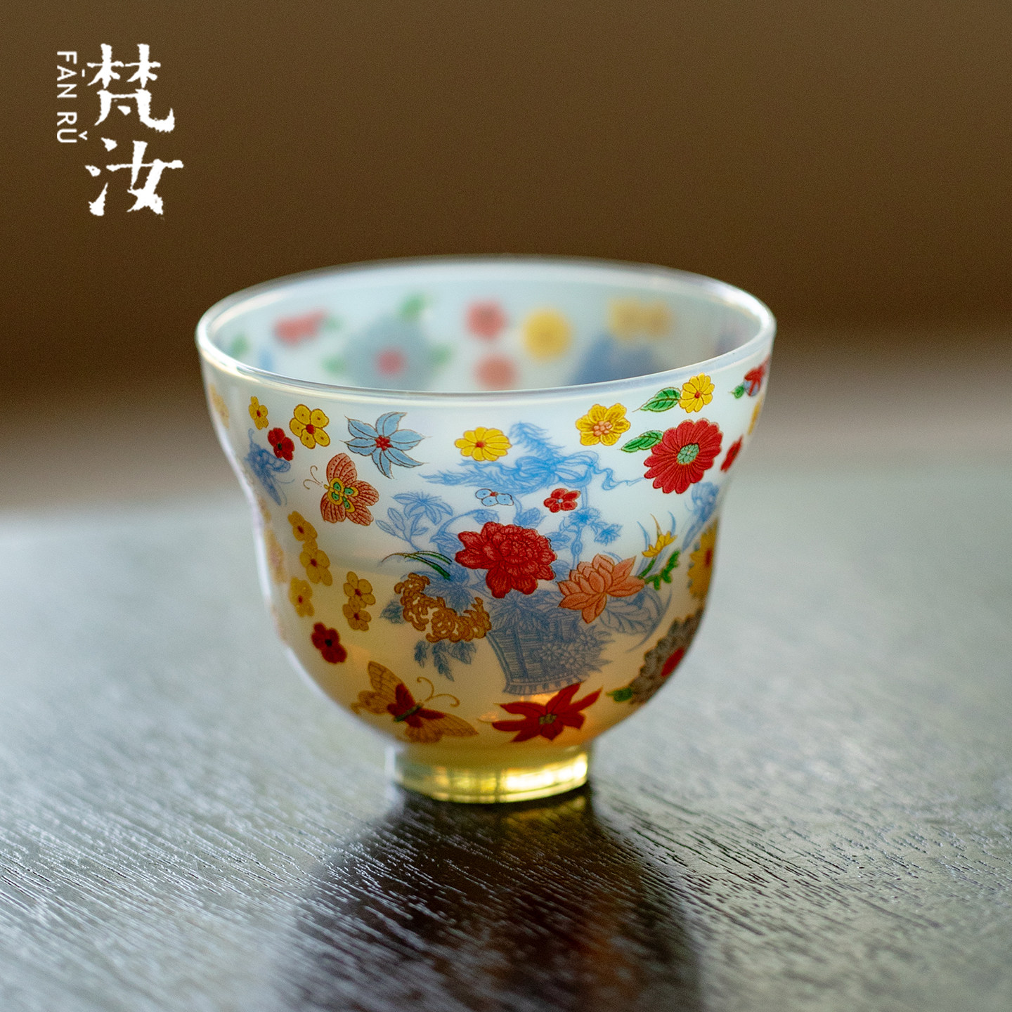 梵汝冰玉繁花喝茶杯高端耐热玻璃品茗杯高颜值功夫茶具主人杯茶杯