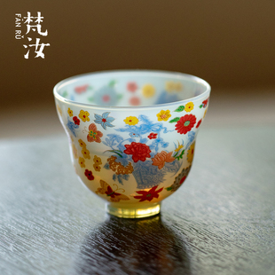 梵汝冰玉繁花喝茶杯高端耐热玻璃品茗杯高颜值功夫茶具主人杯茶杯