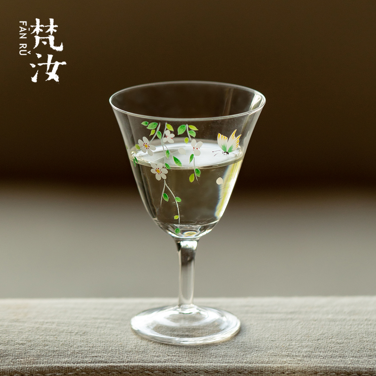 梵汝春语小清新鸡尾酒杯玻璃高足绿茶杯新中式茶室耐热高级品茗杯