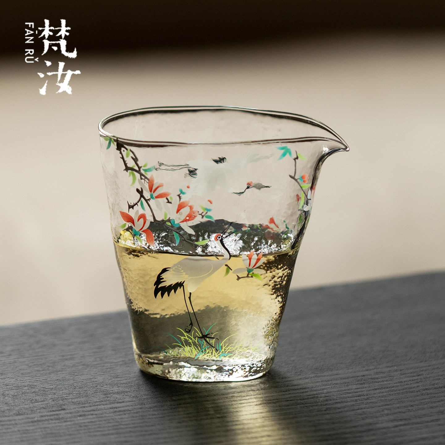梵汝粉彩玻璃鹤栖锤纹公道杯新中式禅意透明不烫手分茶器高端茶海图片