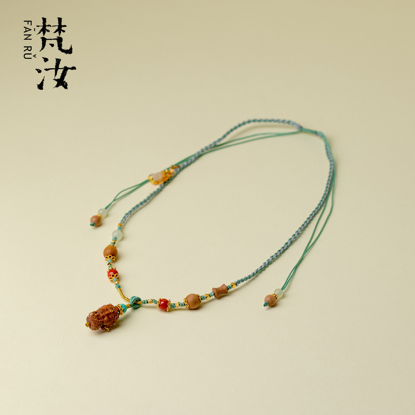 梵汝 老山檀度母绳编锁骨链创意925银镀金南红新中式百搭装饰项链