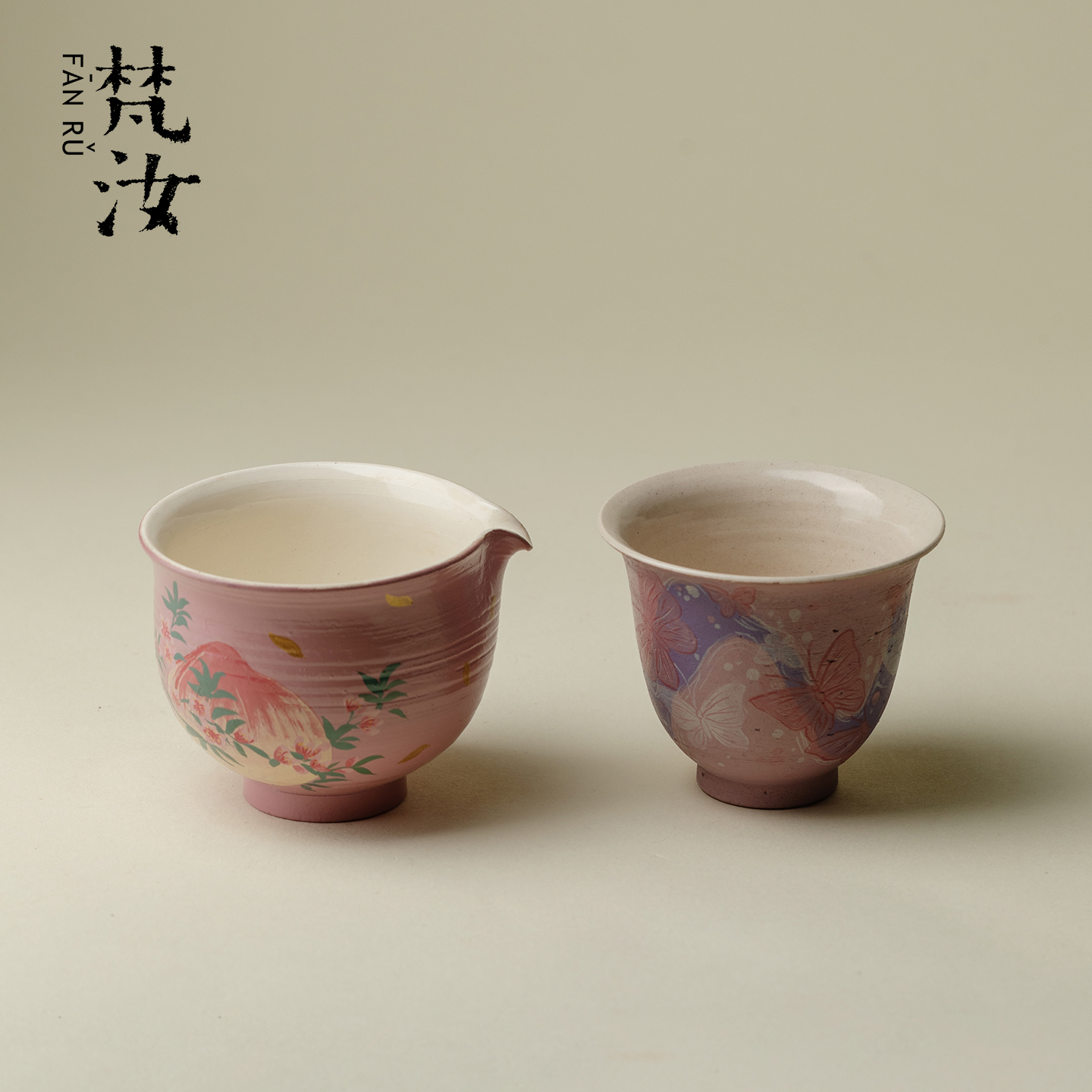 山几由大漆手绘彩蝶主人杯景德镇创意手工陶瓷茶杯品茗杯功夫茶具