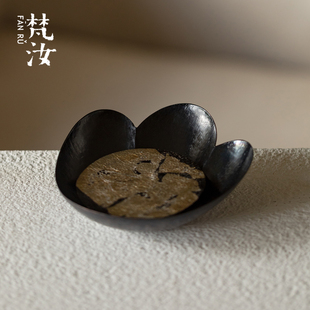 原创手工复古干泡盘功夫茶具茶台托盘 梵汝大漆金银箔蓄水壶承日式