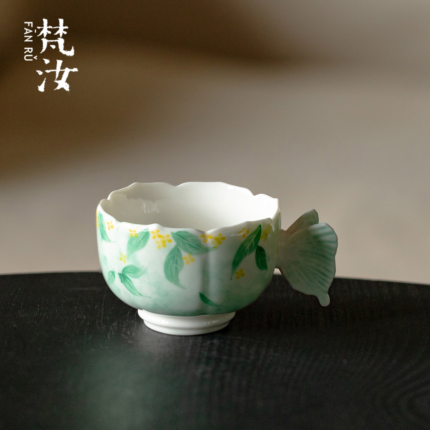 梵汝 纯手绘桂花蝴蝶把手主人杯创意手工陶瓷茶杯功夫茶具品茗杯