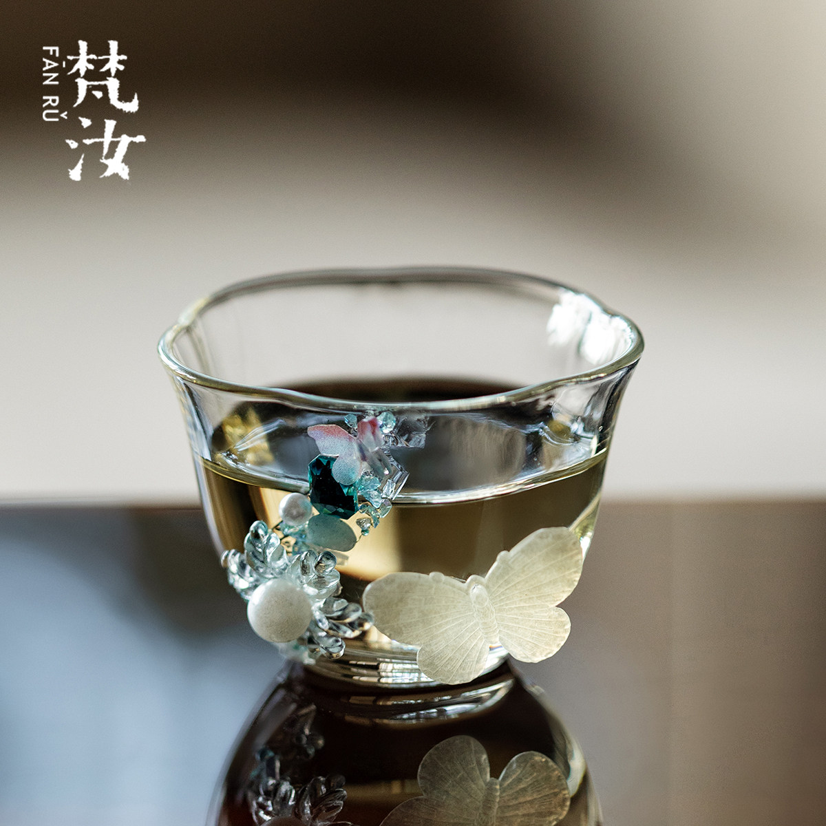 梵汝原创diy手工玻璃花口茶杯高颜值功夫茶具品茗杯高端主人单杯