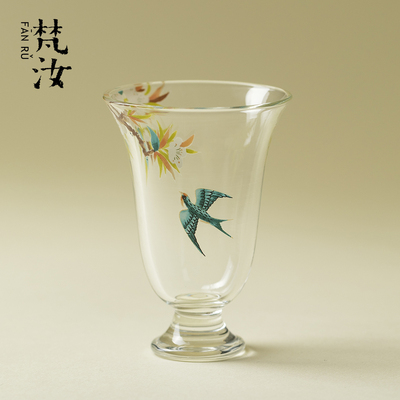 梵汝 高端春景玻璃高足绿茶杯精致透明主人杯家用小清新品茗杯子