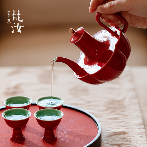 梵汝 故宫红复古中式酒具月宫酒壶描金执壶家用酒壶酒具套组