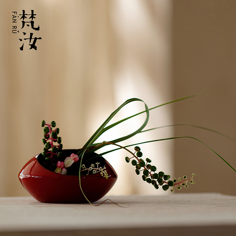 梵汝日式粗陶手工花器新复古诧寂风花瓶插花家用客厅茶几花艺摆件