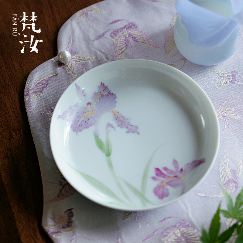 梵汝手绘鸢尾花陶瓷壶承干泡盘