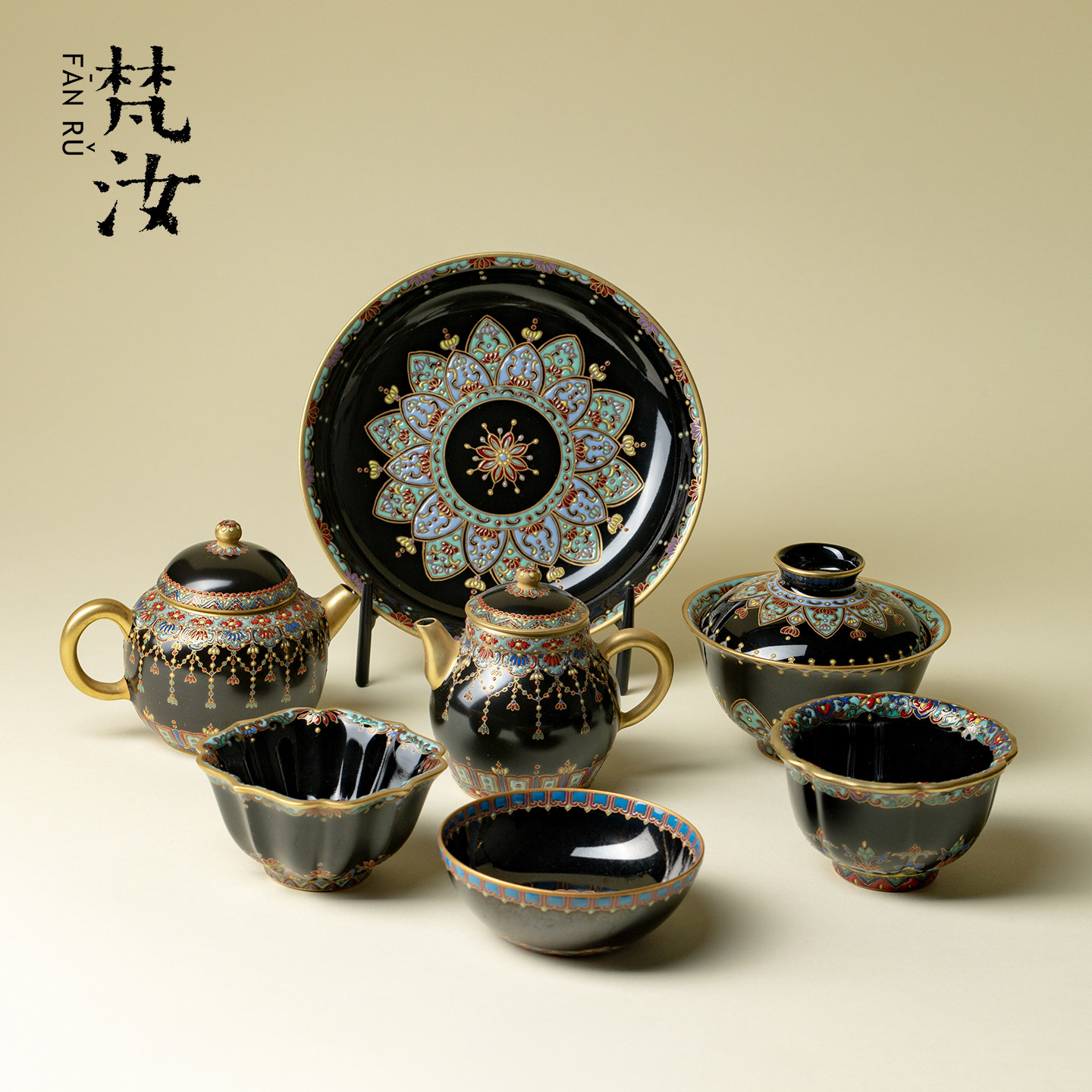 灵玺贡坊高端精工纯金手绘珐琅彩盖碗茶壶主人杯壶承功夫茶具茶杯