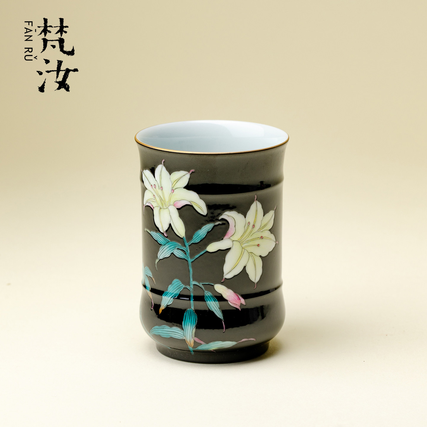 雅同集黑地粉彩手绘百合花主人杯茶盏单杯景德镇全手工茶杯品茗杯,餐饮具,茶杯,淘宝优惠券,粉丝福利购,淘宝优惠卷