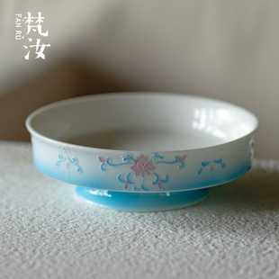 梵汝渐变蓝彩手绘缠枝莲壶承景德镇有田烧干泡盘高颜值精致茶托盘