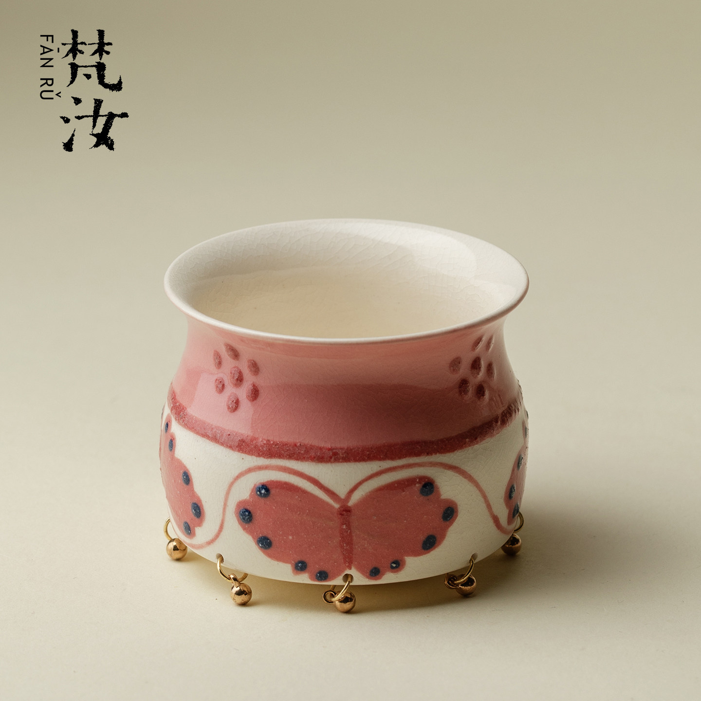 梵汝 山几由釉下彩芙蝶主人杯高颜值女士专用手握杯功夫茶具茶杯