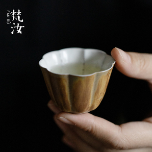 粗陶落桐海棠花口杯功夫茶具茶杯主人杯花型杯单个品茗杯 梵汝日式
