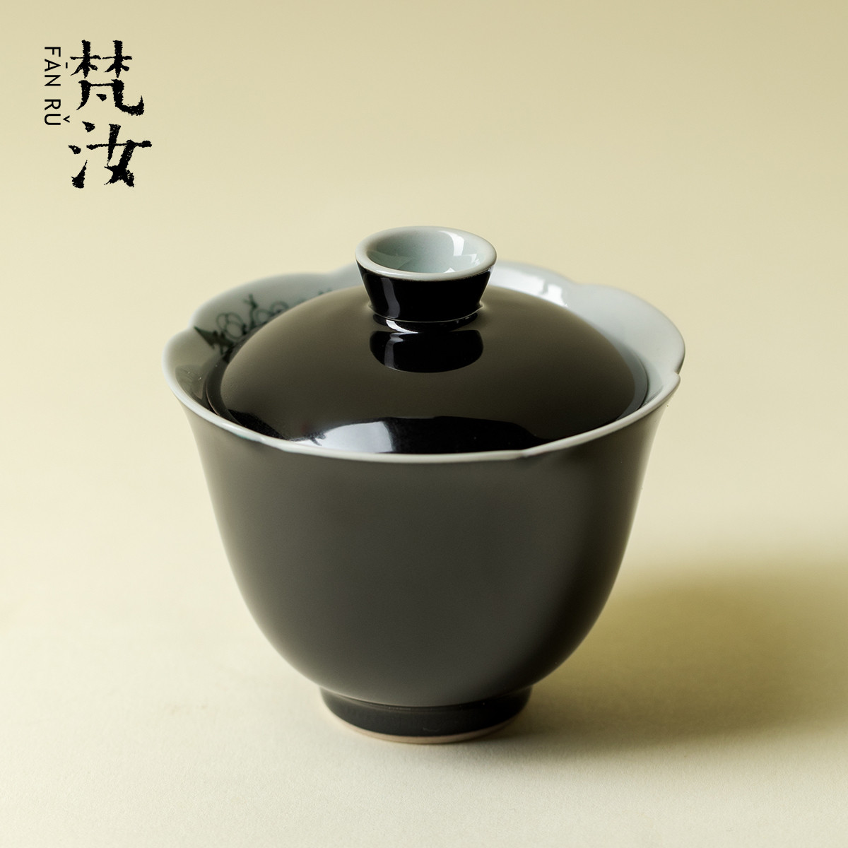 梵汝手绘墨梅花口盖碗景德镇手工薄胎不烫手泡茶碗功夫茶具沏茶碗