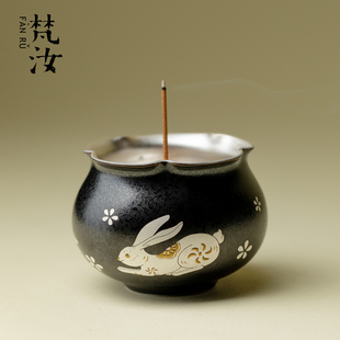 梵汝高端鎏银墨影兔跃线香香炉新中式银彩熏香炉家用室内沉香檀香