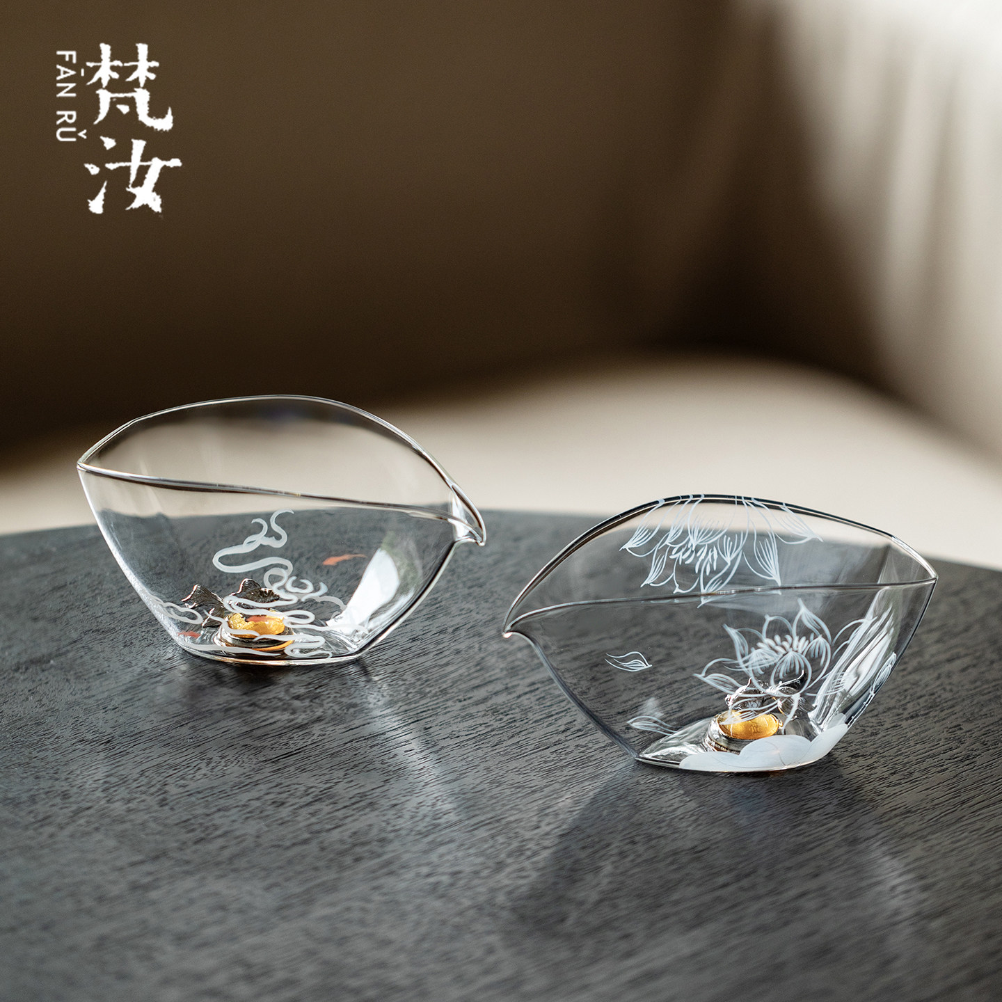 梵汝 高端999纯银锦鲤公道杯高硼硅耐热玻璃分茶器茶具透明茶海